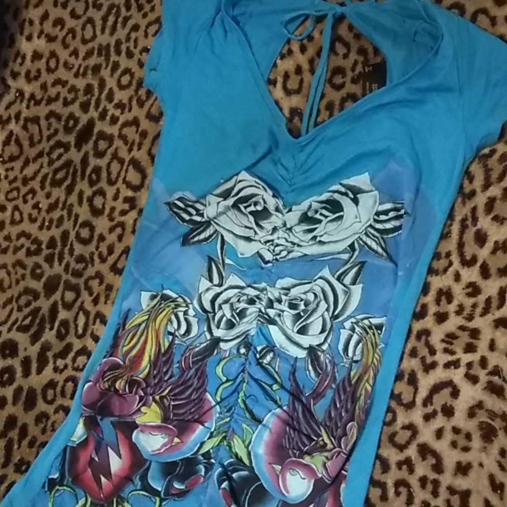 NWT Christian Audigier open back tattoo tee (XS) - Picture 4 of 8